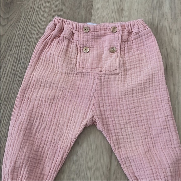 Zara Girls Textured Cotton Button Harem Pants in Pink Sz 6-9 Months - Picture 2 of 6